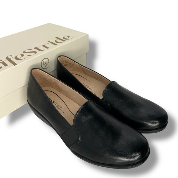 NEW Life Stride Black Loafers Size 8.5 Slip On Leather Flats Comfort Walking NWT - Picture 9 of 12